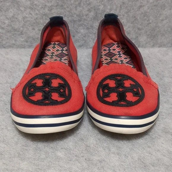Tory Burch Raymond Red Slip On Loafers Canvas Women's Size 6.5 - Picture 3 of 10